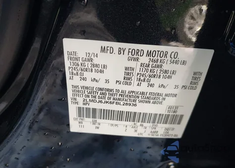 2015 Lincoln Mkx из США, поврежденный, VIN 2LMDJ6JK6FBL28936